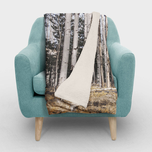 Birch Trees Sherpa Fleece Throw Blanket Vegan - 2 Sizes -