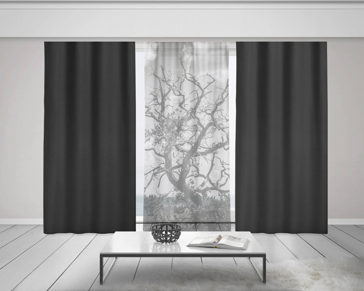 Black and White Tree Branches Window Curtains 50x84 Sheer