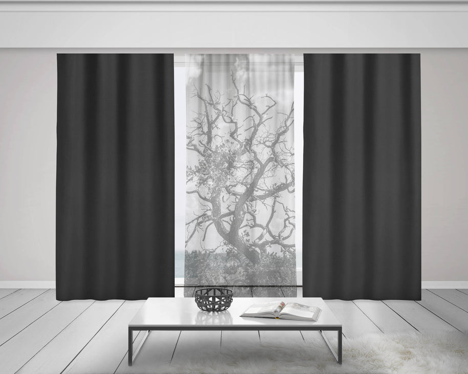 Black and White Tree Branches Window Curtains 50x84 Sheer