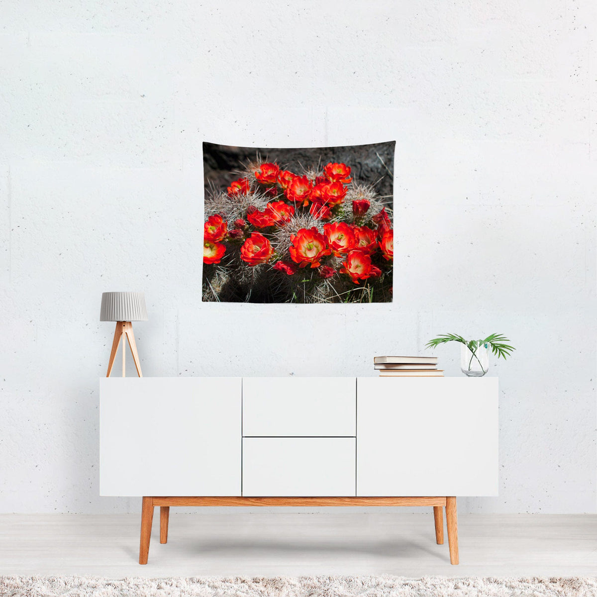 Red Cactus Flowers Southwest Wall Tapestry - Decorative