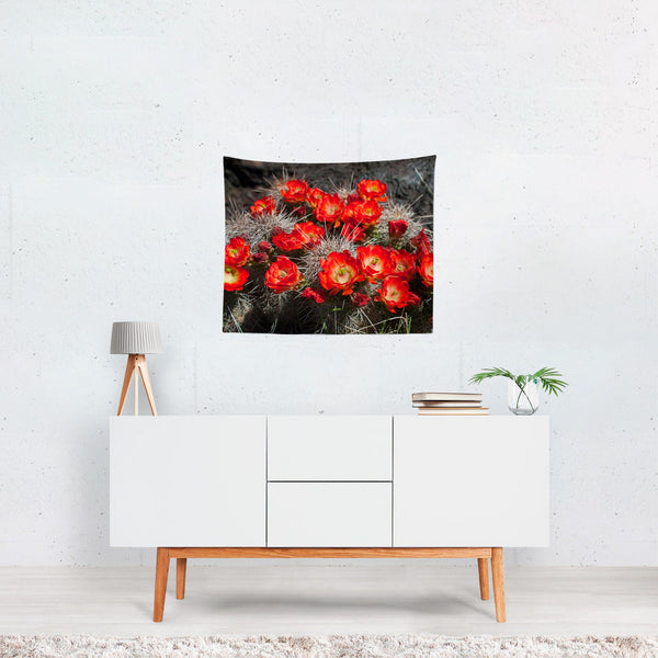 Red Cactus Flowers Southwest Wall Tapestry - Decorative