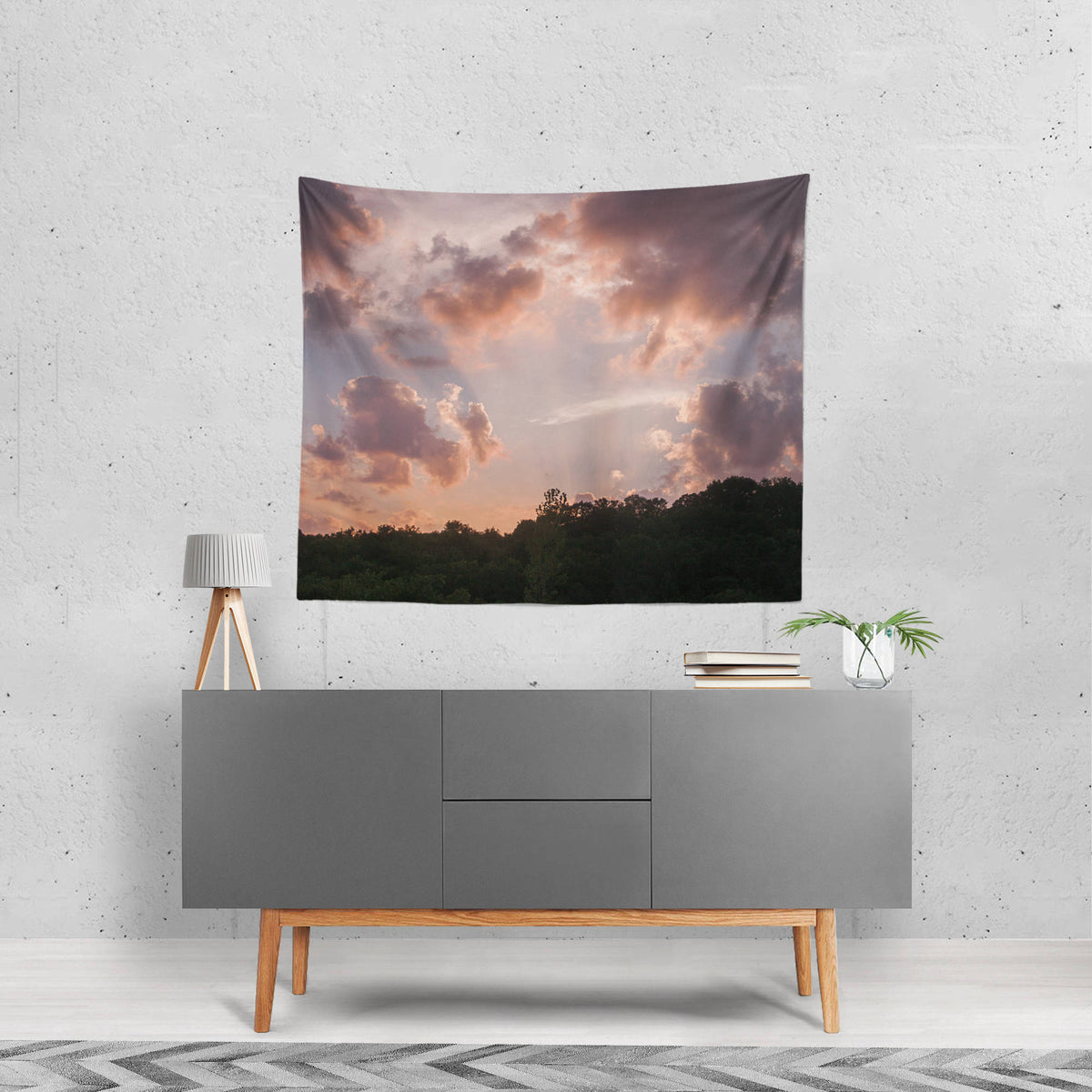 Sunset Wall Tapestry Epic Sky and Clouds Rays of Light -