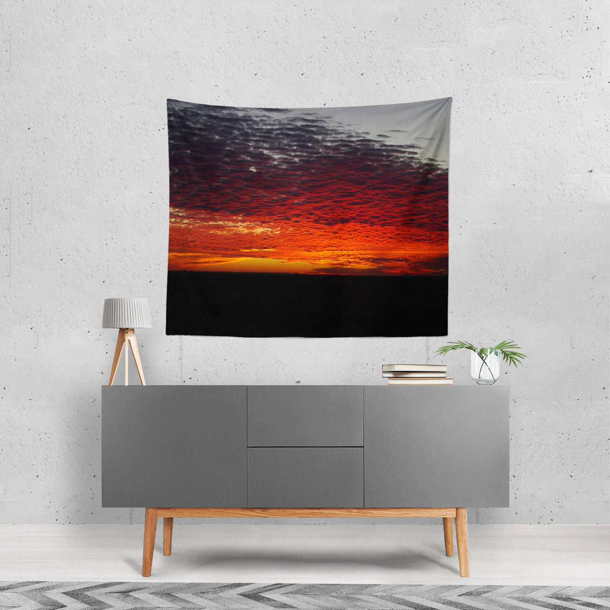 Red Sunset Wall Tapestry Epic Clouds West Texas Art -