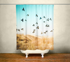 Flock of Birds Shower Curtain 71x74 inch Blue Bathroom Decor