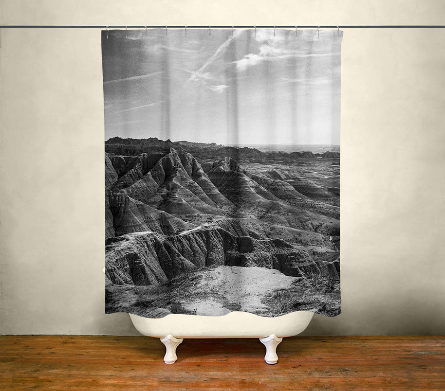 Badlands Shower Curtain 71x74 inch Black and White Modern