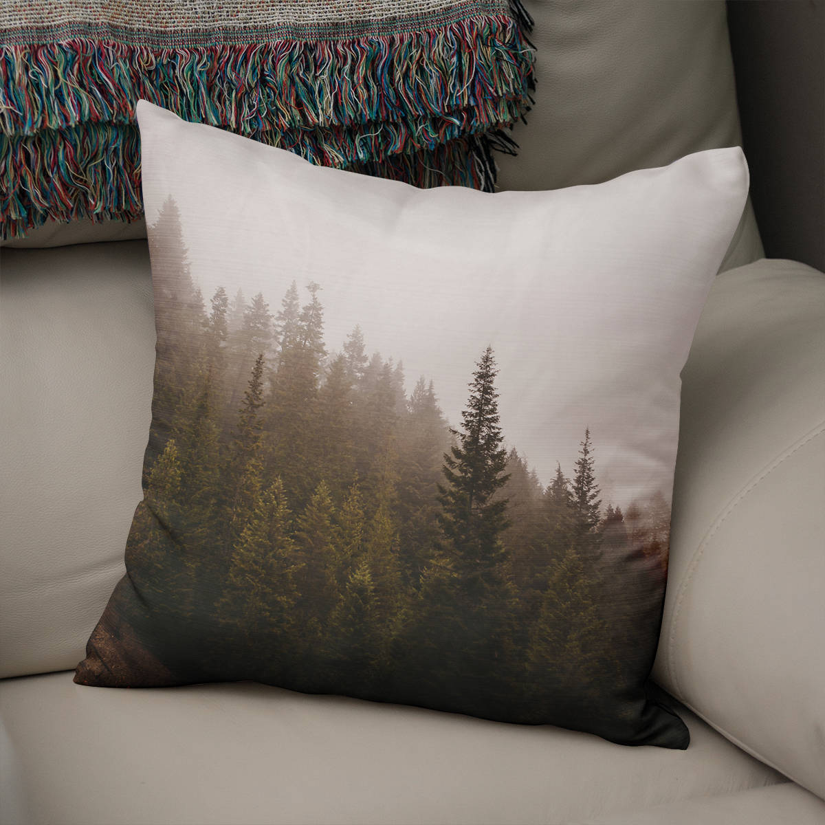 Foggy Forest Throw Pillow Cover Pine Trees Decorative