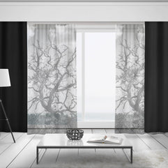 Black and White Tree Branches Window Curtains 50x84 Sheer