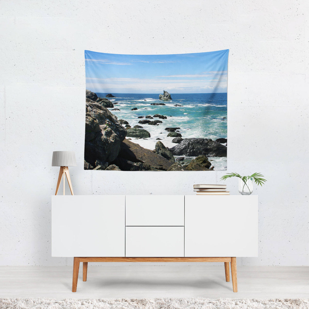 California Beach Wall Tapestry Waves on Pacific Ocean -