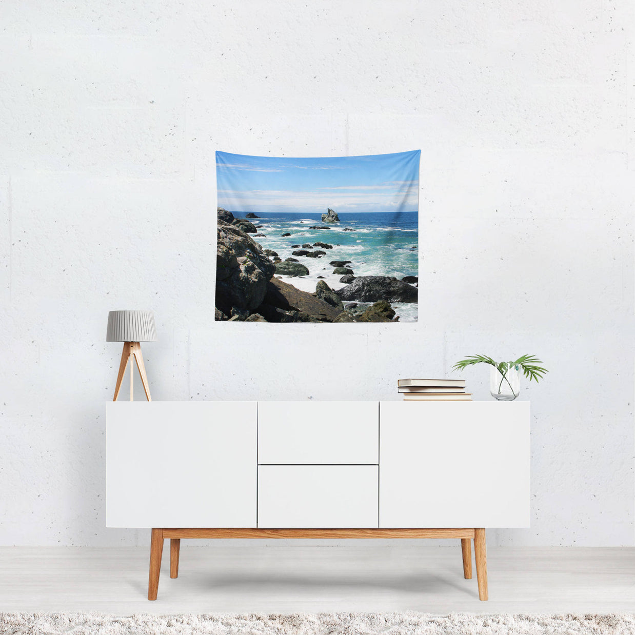 California Beach Wall Tapestry Waves on Pacific Ocean -