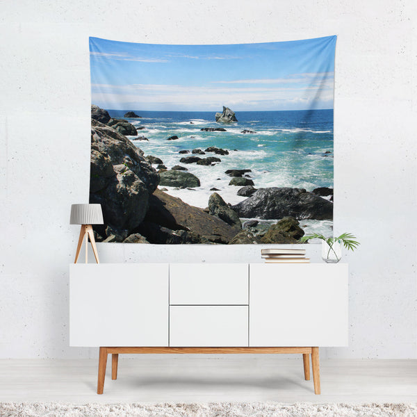 California Beach Wall Tapestry Waves on Pacific Ocean -