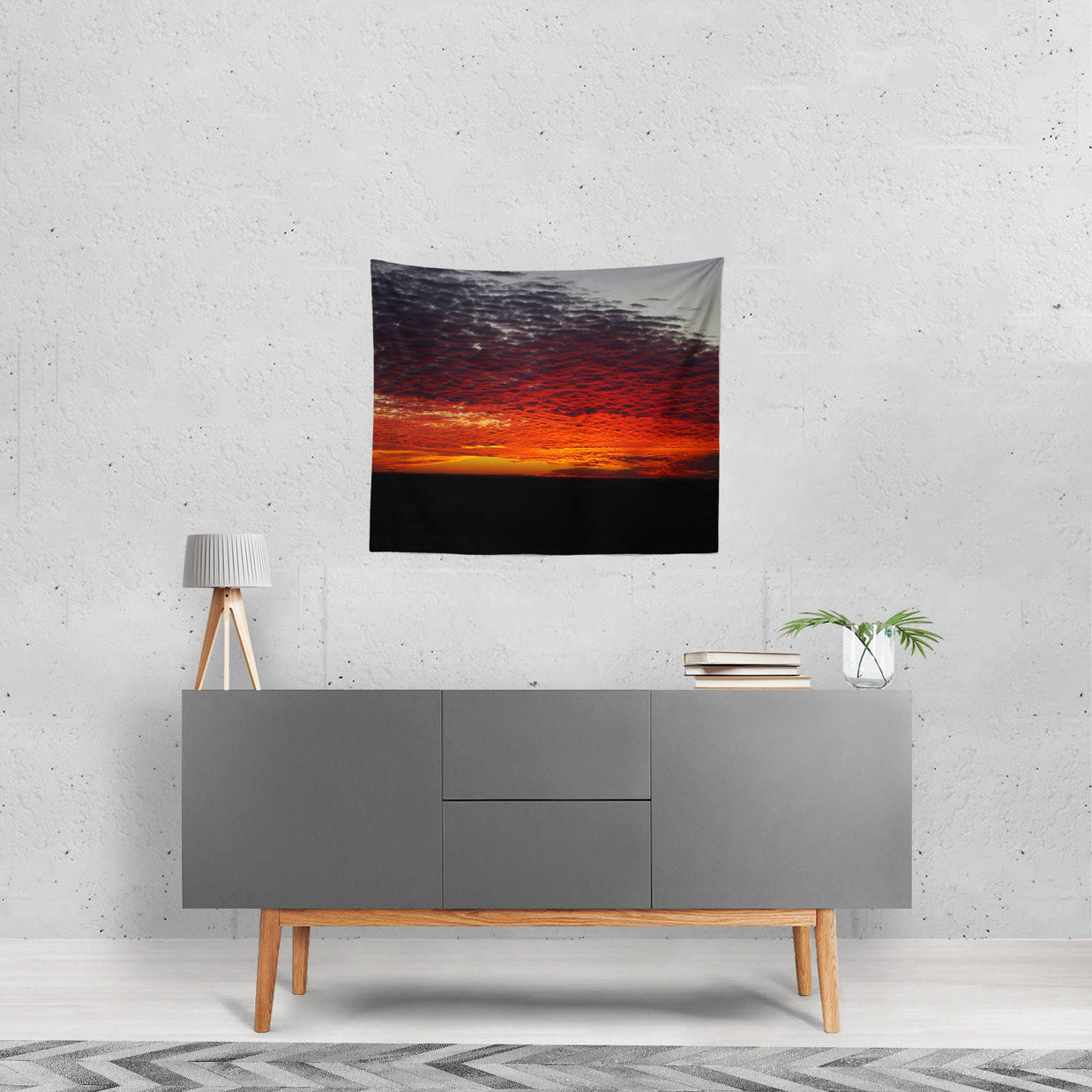 Red Sunset Wall Tapestry Epic Clouds West Texas Art -