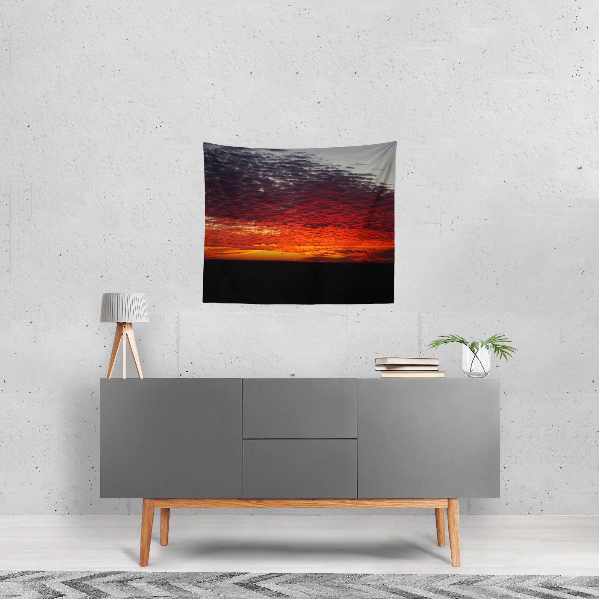 Red Sunset Wall Tapestry Epic Clouds West Texas Art -