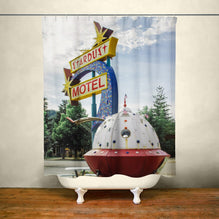 Spaceship Shower Curtain 71x74 inch - Retro Stardust Motel