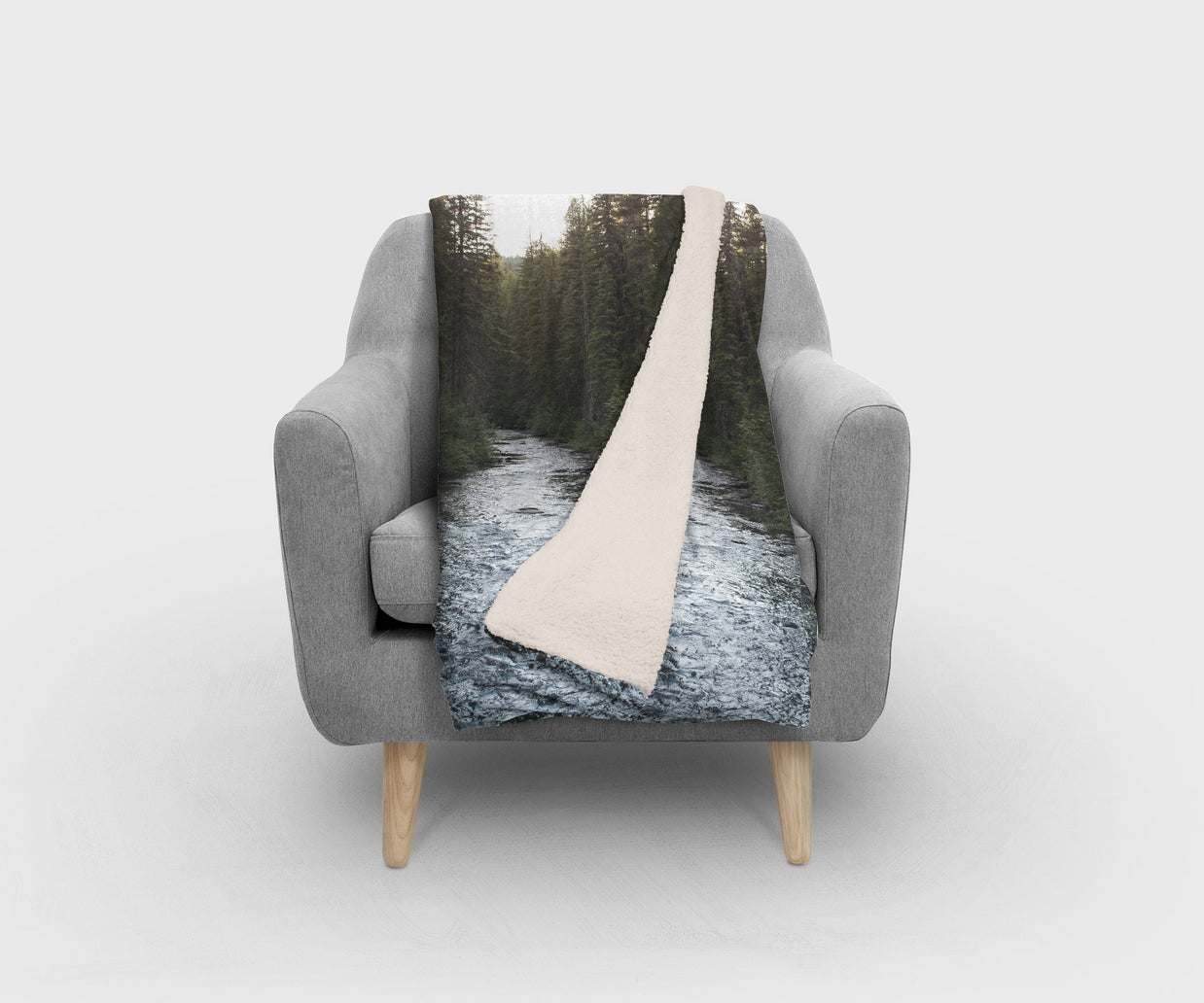 River and Trees Sherpa Throw Blanket Rustic Montana Decor