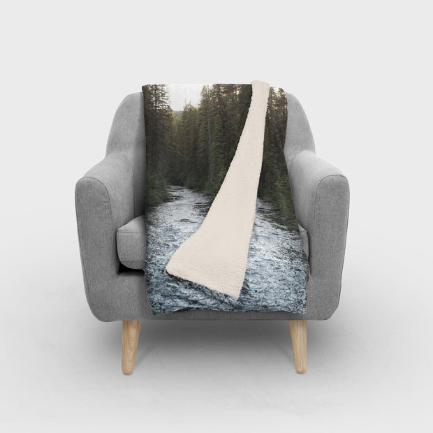 River and Trees Sherpa Throw Blanket Rustic Montana Decor