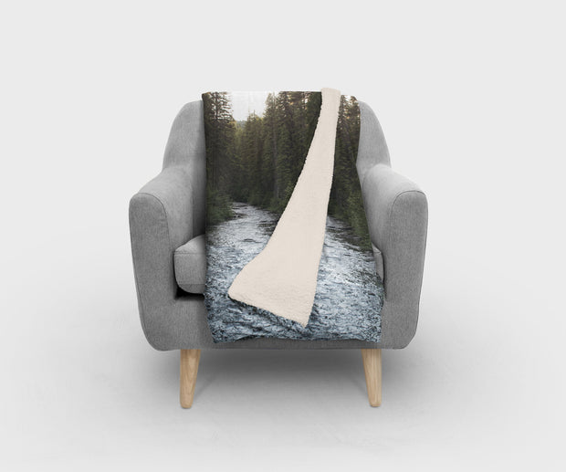 River and Trees Sherpa Throw Blanket Rustic Montana Decor