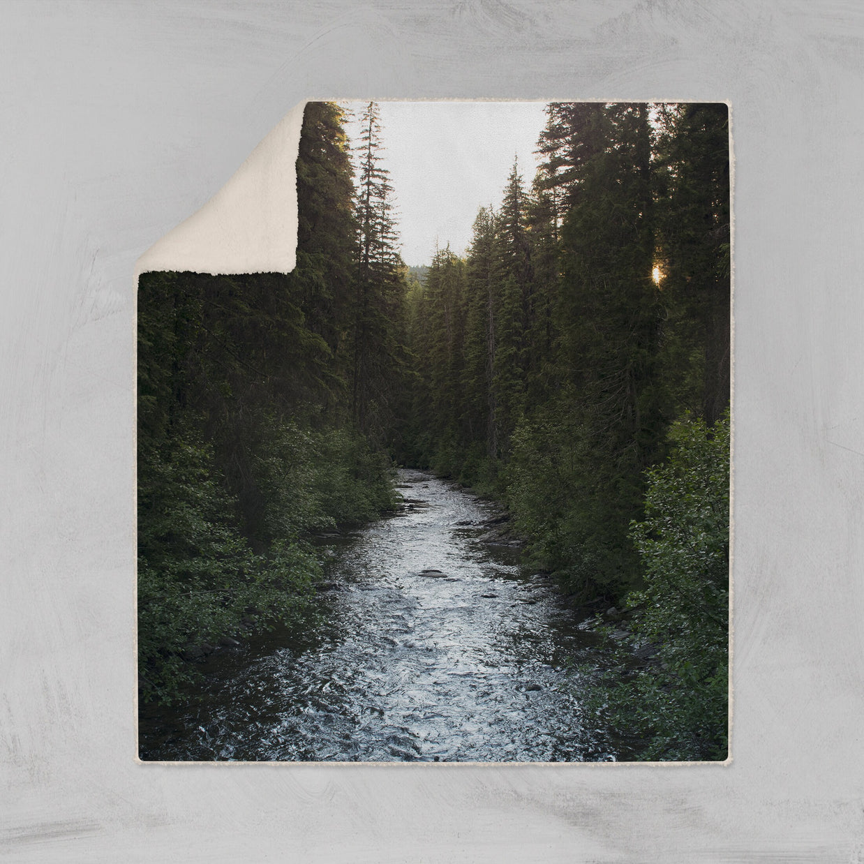 River and Trees Sherpa Throw Blanket Rustic Montana Decor