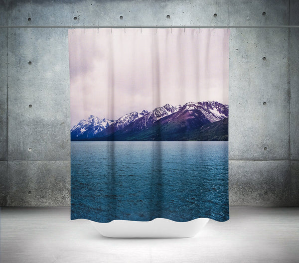 Teton Lake Shower Curtain 71x74 inch - Mountain Decor Foggy