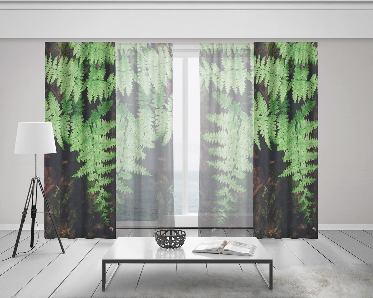 Green Fern Window Curtains 50x84 Sheer or Blackout