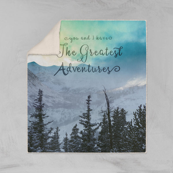 Greatest Adventure Sherpa Throw Blanket Vegan Fleece Nature