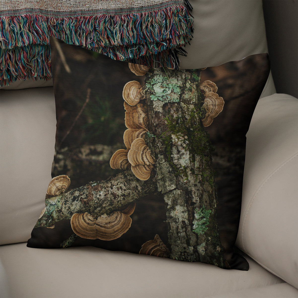 Turkey Tail Mushroom Throw Pillow Cover Woodland Decor -