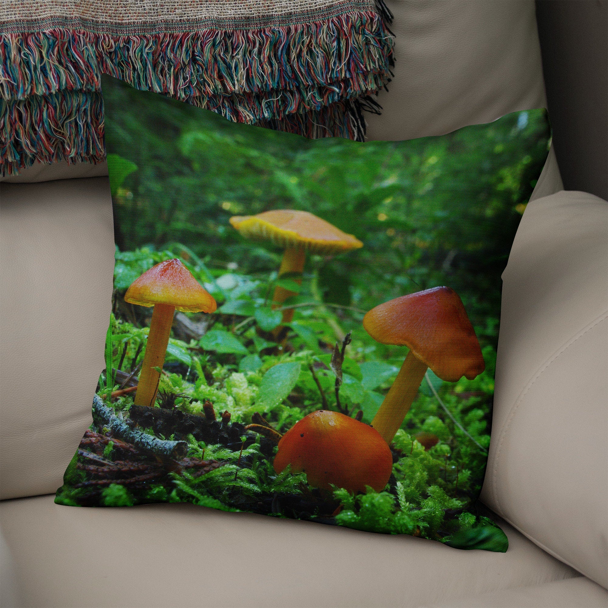 Little Mushrooms Throw Pillow Cover Pacific Northwest Cedar