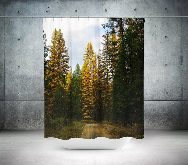 Autumn Forest Shower Curtain 71x74 inch Tamarack Trees Fall