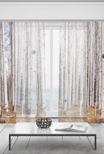 Trees of Reason Birch Forest Window Curtains 50x84 Sheer and Blkackout
