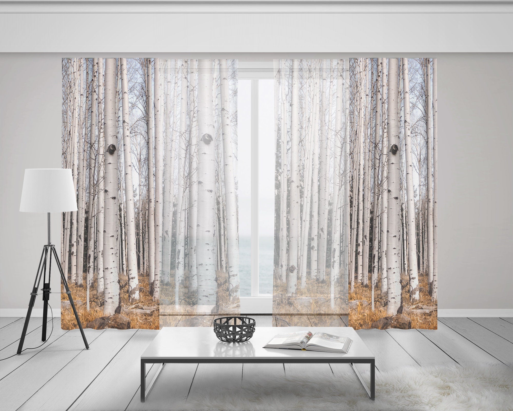 Trees of Reason Birch Forest Window Curtains 50x84 Sheer and Blkackout