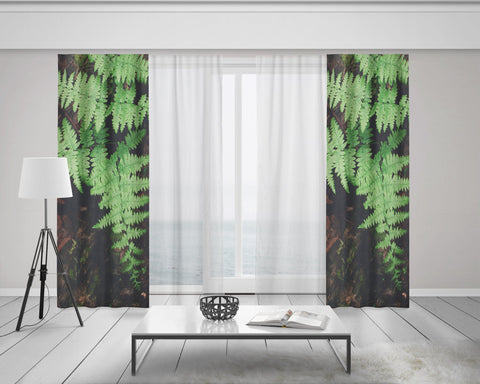 Green Fern Window Curtains 50x84 Sheer or Blackout - &