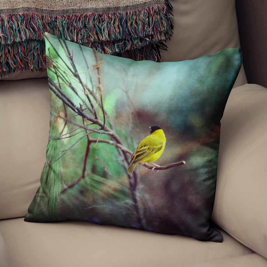 Yellow Finch Throw Pillow Cover Nature Couch Cushions Canary