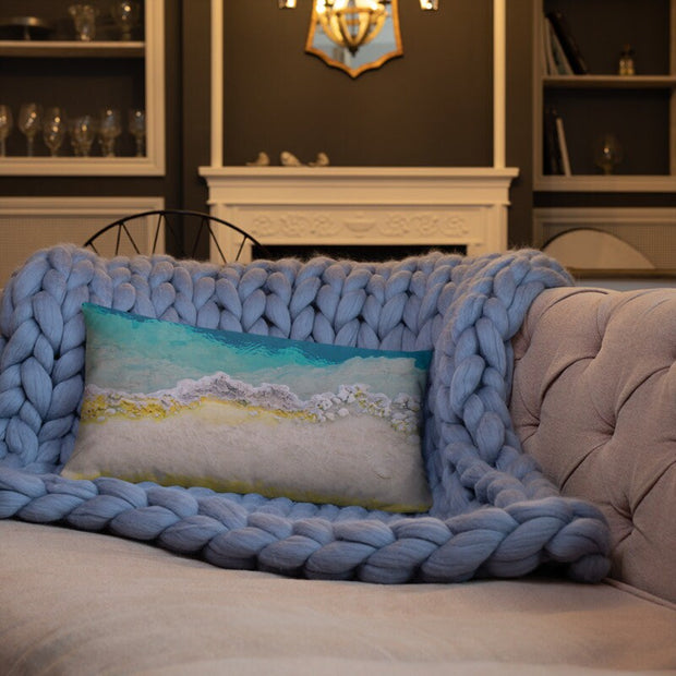 Blue and Yellow Lumbar Pillow Cover Modern Mineral Texture -