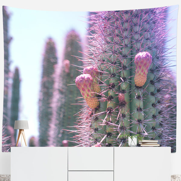 Pink and Green Cactus Wall Tapestry Southwest Art -