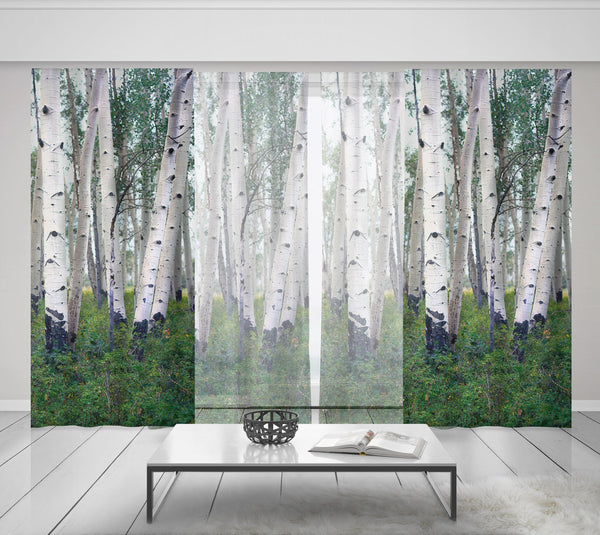 Lush White Aspen Forest Window Curtains 50x84 Sheer