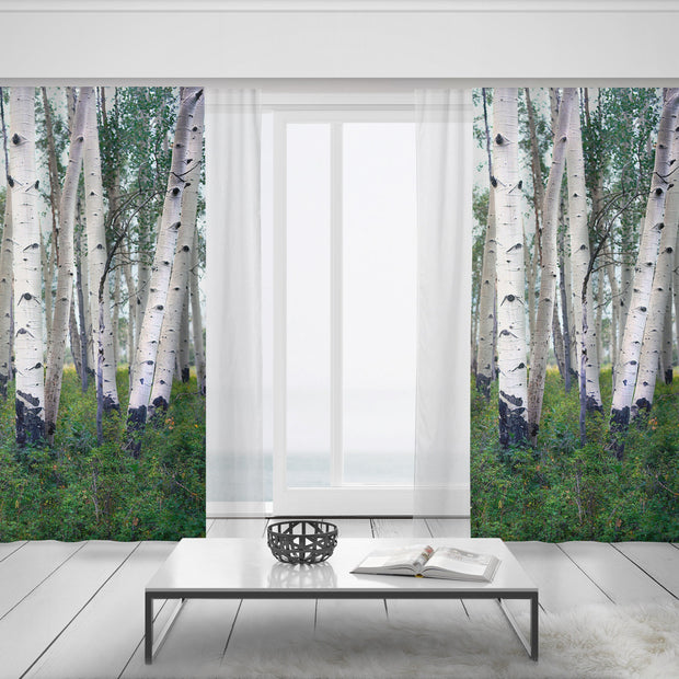 Lush White Aspen Forest Window Curtains 50x84 Sheer