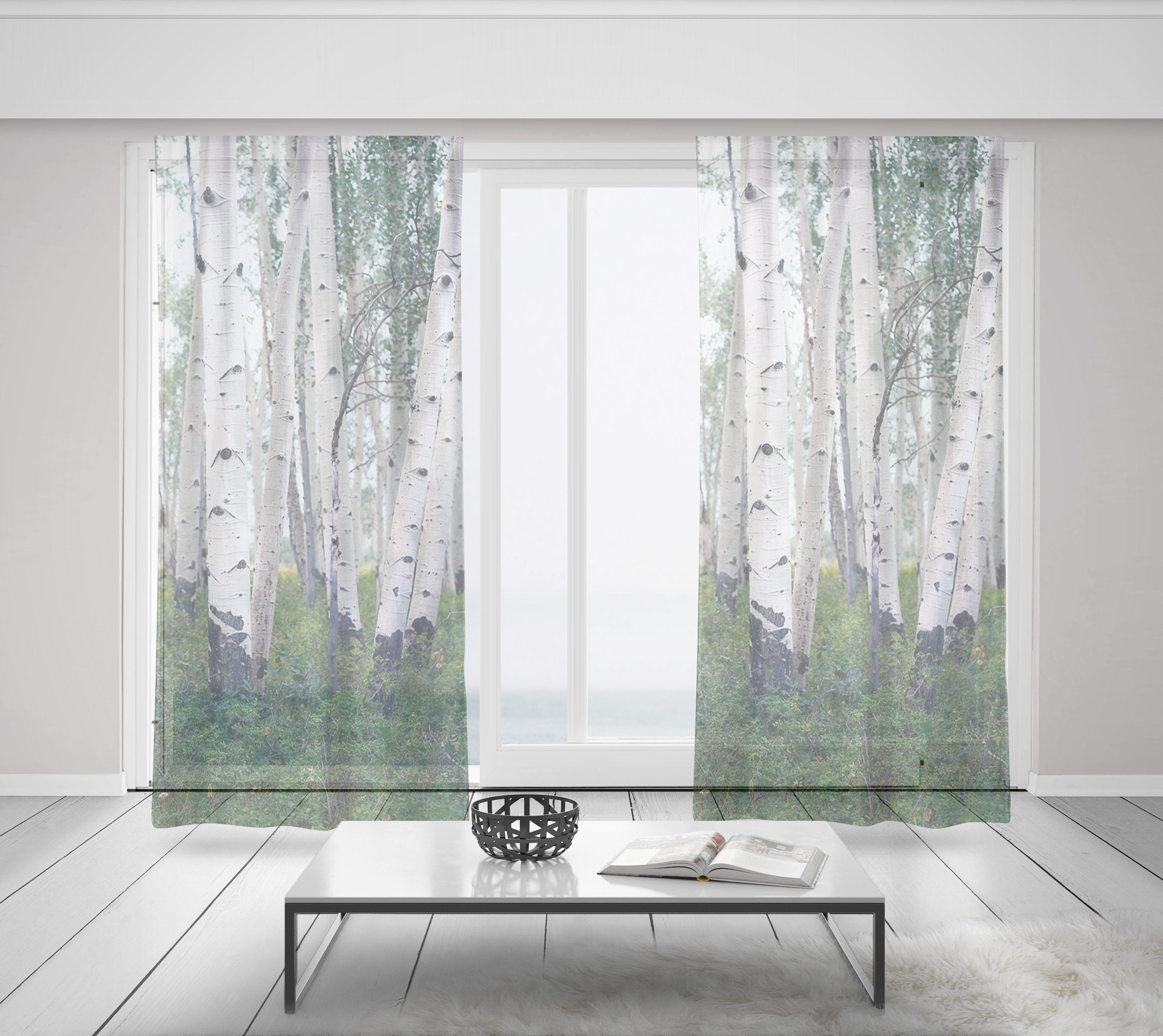 Lush White Aspen Forest Window Curtains 50x84 Sheer