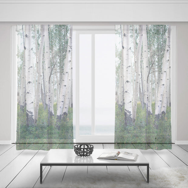 Lush White Aspen Forest Window Curtains 50x84 Sheer