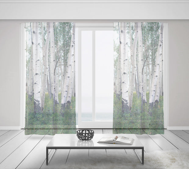 Lush White Aspen Forest Window Curtains 50x84 Sheer