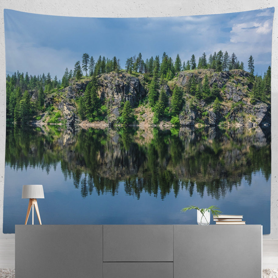 Lake Life Nature Tapestry Island Forest Reflection -