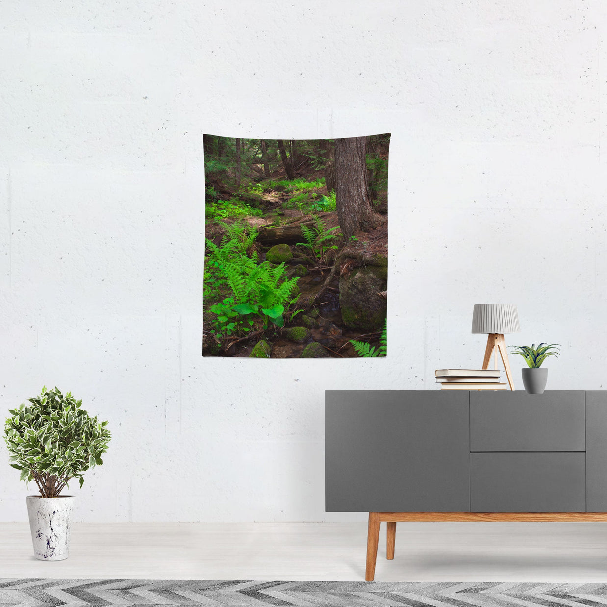Cedar Forest Trail Wall Tapestry Ferns Pacific Northwest