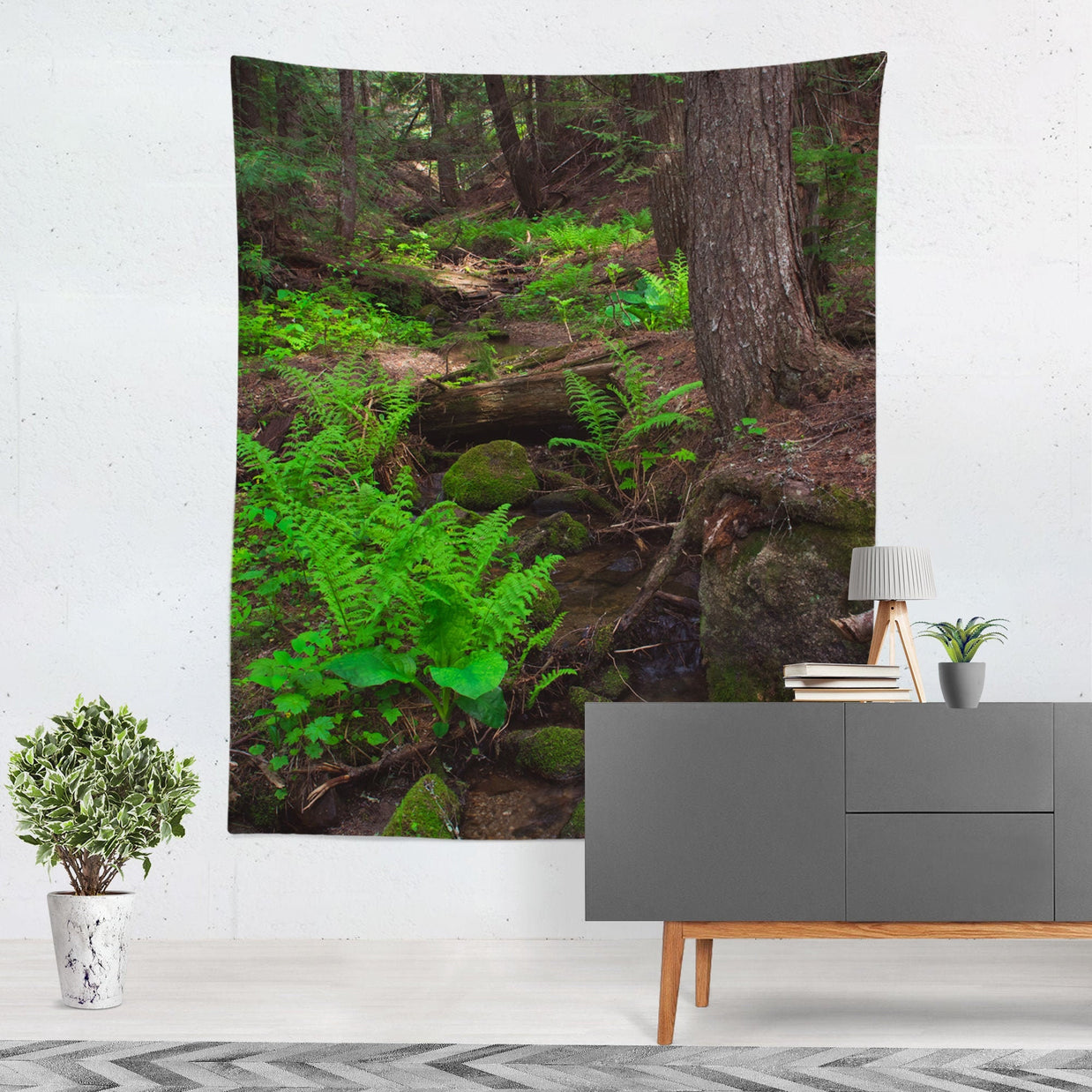 Cedar Forest Trail Wall Tapestry Ferns Pacific Northwest