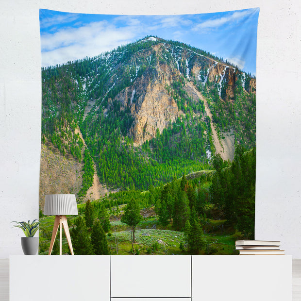 Yellowstone Mountain and Pine Forest Wall Tapestry -