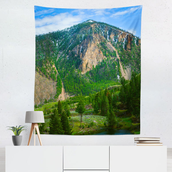 Yellowstone Mountain and Pine Forest Wall Tapestry -