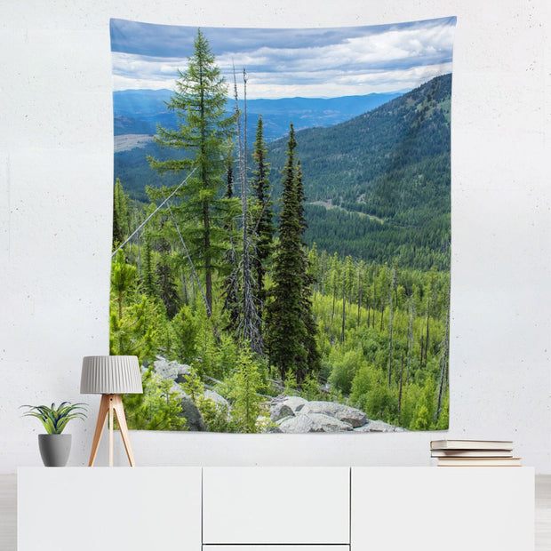 Scenic Mountain Overlook Wall Tapestry Hiking Adventure