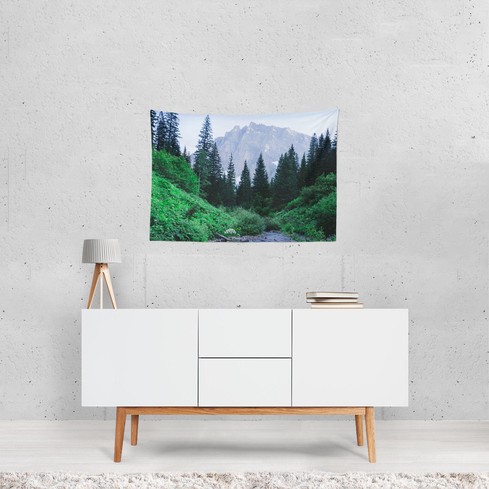 Lush Montana Valley Wall Tapestry Mountains Forest Decor -