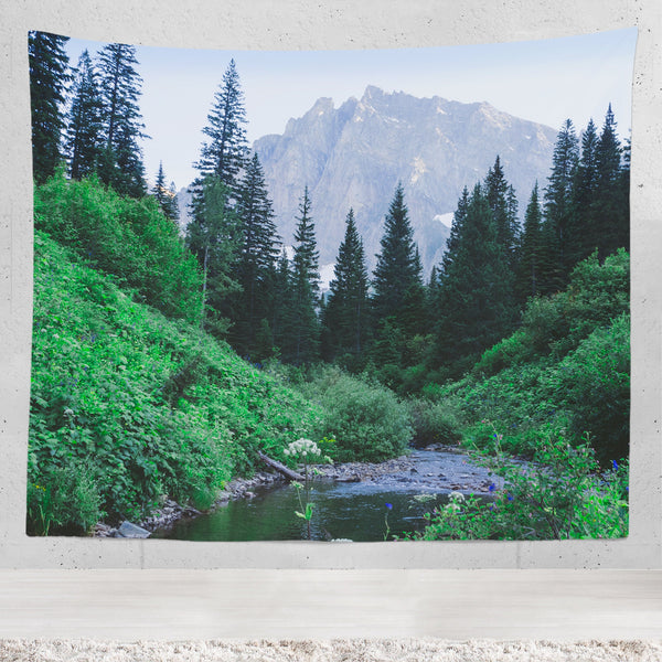 Lush Montana Valley Wall Tapestry Mountains Forest Decor -