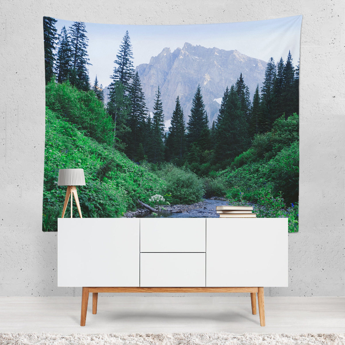 Lush Montana Valley Wall Tapestry Mountains Forest Decor -