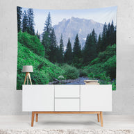 Lush Montana Valley Wall Tapestry Mountains Forest Decor -