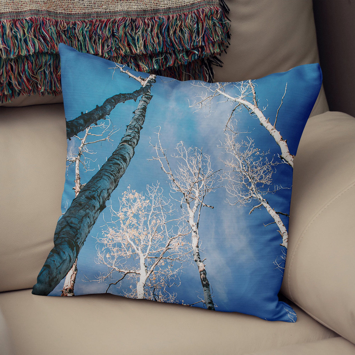 Set of 4 Aspen Throw Pillow Covers Birch Trees Lodge Decor