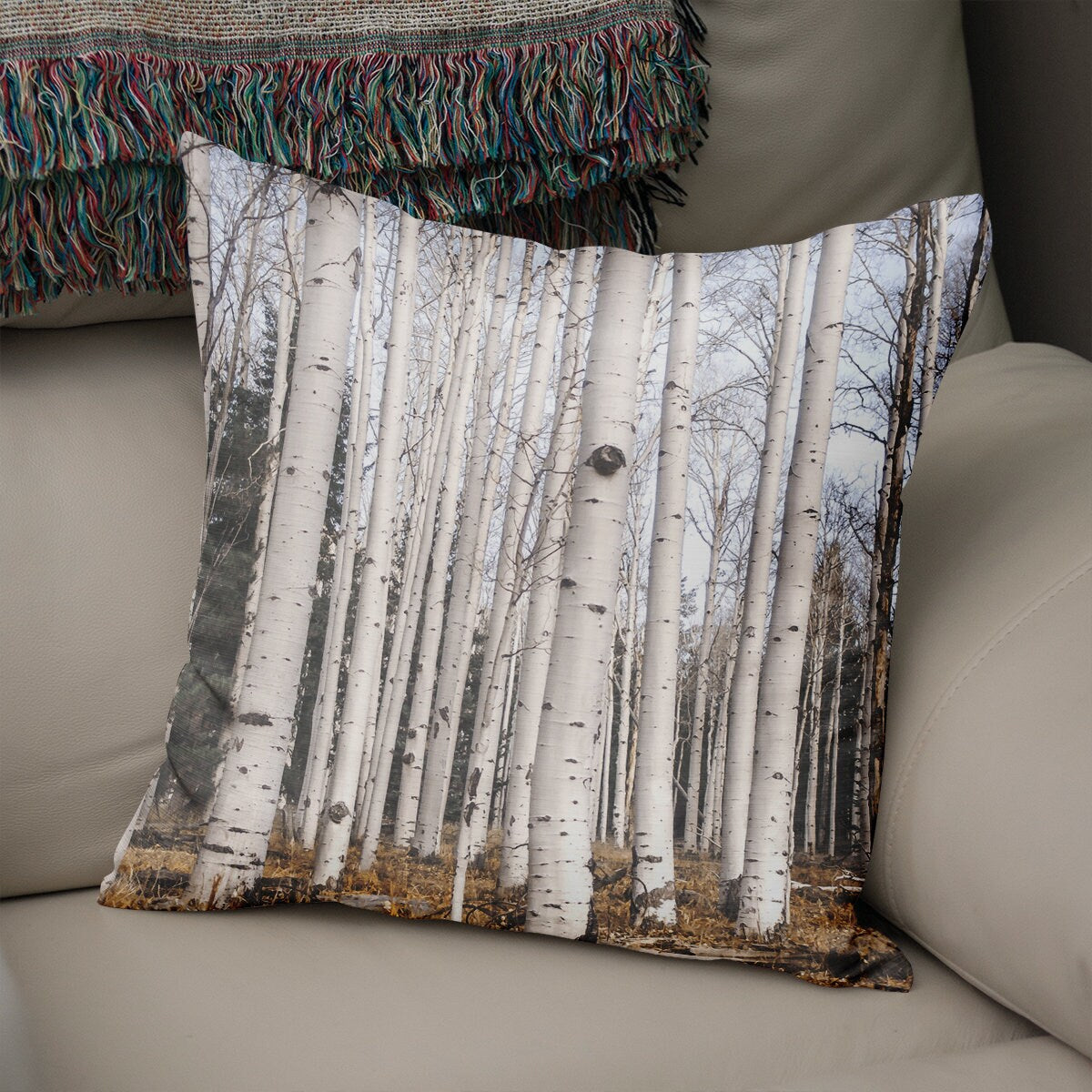 Set of 4 Aspen Throw Pillow Covers Birch Trees Lodge Decor